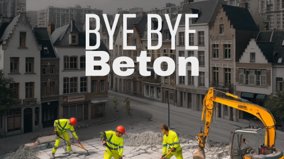 Bye Bye Beton campagnebeeld met mannen die een plein openbreken